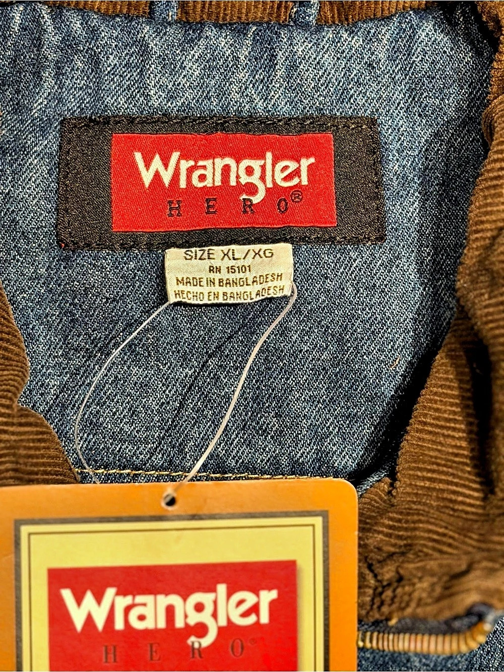 Wrangler Hero Sherpa Lined Denim Vest with Corduroy Collar XL - Picture 3 of 6
